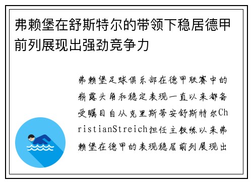 弗赖堡在舒斯特尔的带领下稳居德甲前列展现出强劲竞争力 弗赖堡在舒斯特尔的带领下稳居德甲前列展现出强劲竞争力